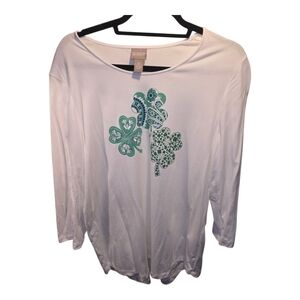 Chico's Sz. Xlarge White Shamrock Tshirt Nwt